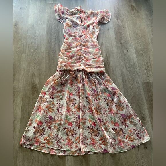 elliatt regale high neck ruched ruffle shoulders floral maxi dress size small - Picture 7 of 10